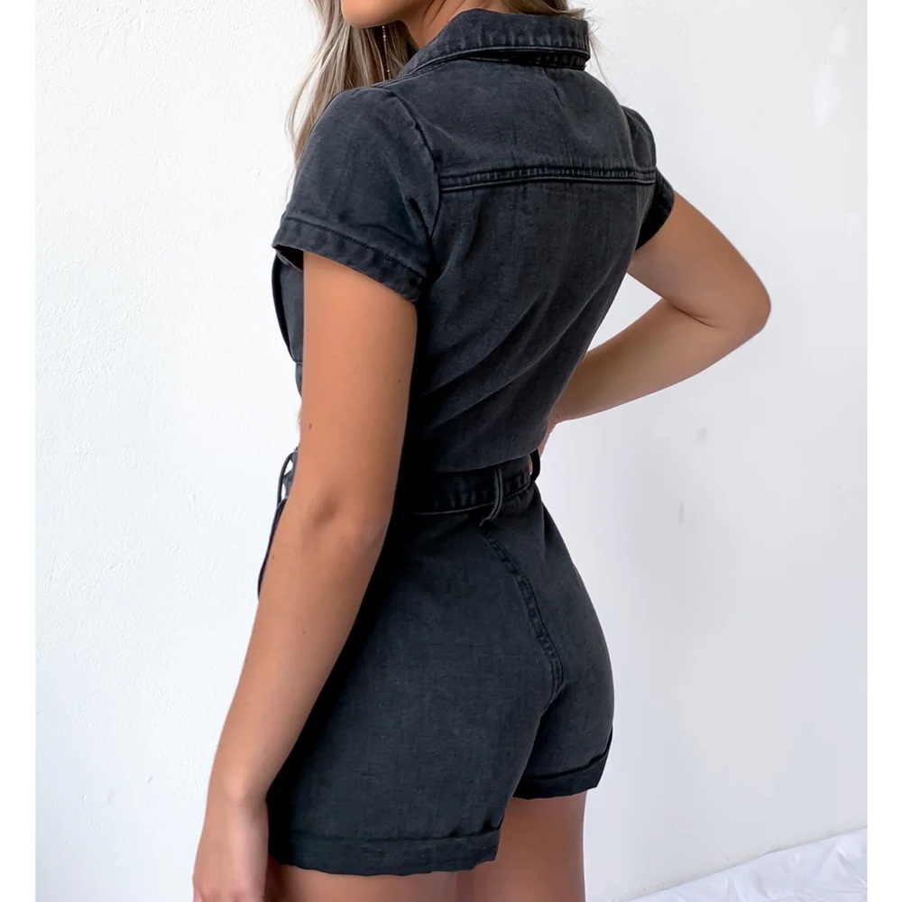 White Fox Summer of Love Denim Romper Acid Black